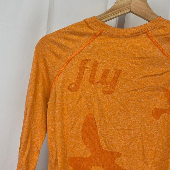 OISELLE Altitude Bird Long Sleeve Top Crew Neck Pullover Stretch Orange Size S - Picture 6 of 8
